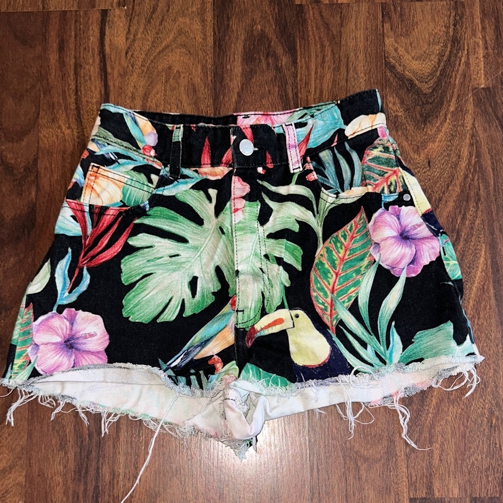 Zara Black Floral Jean Shorts